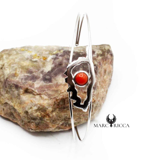 Bracelet Jonc Argent Corail et Corse
