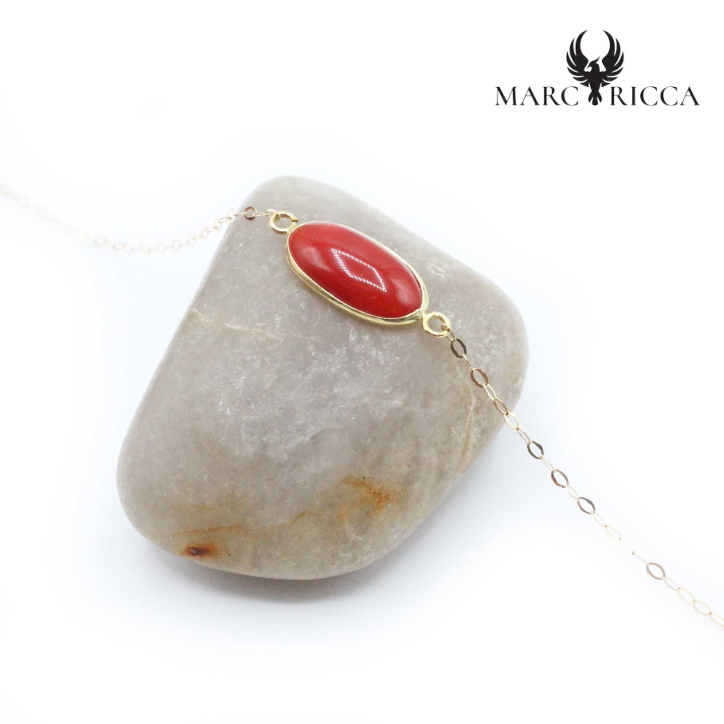 Bracelet Or Cabochon Corail Rouge