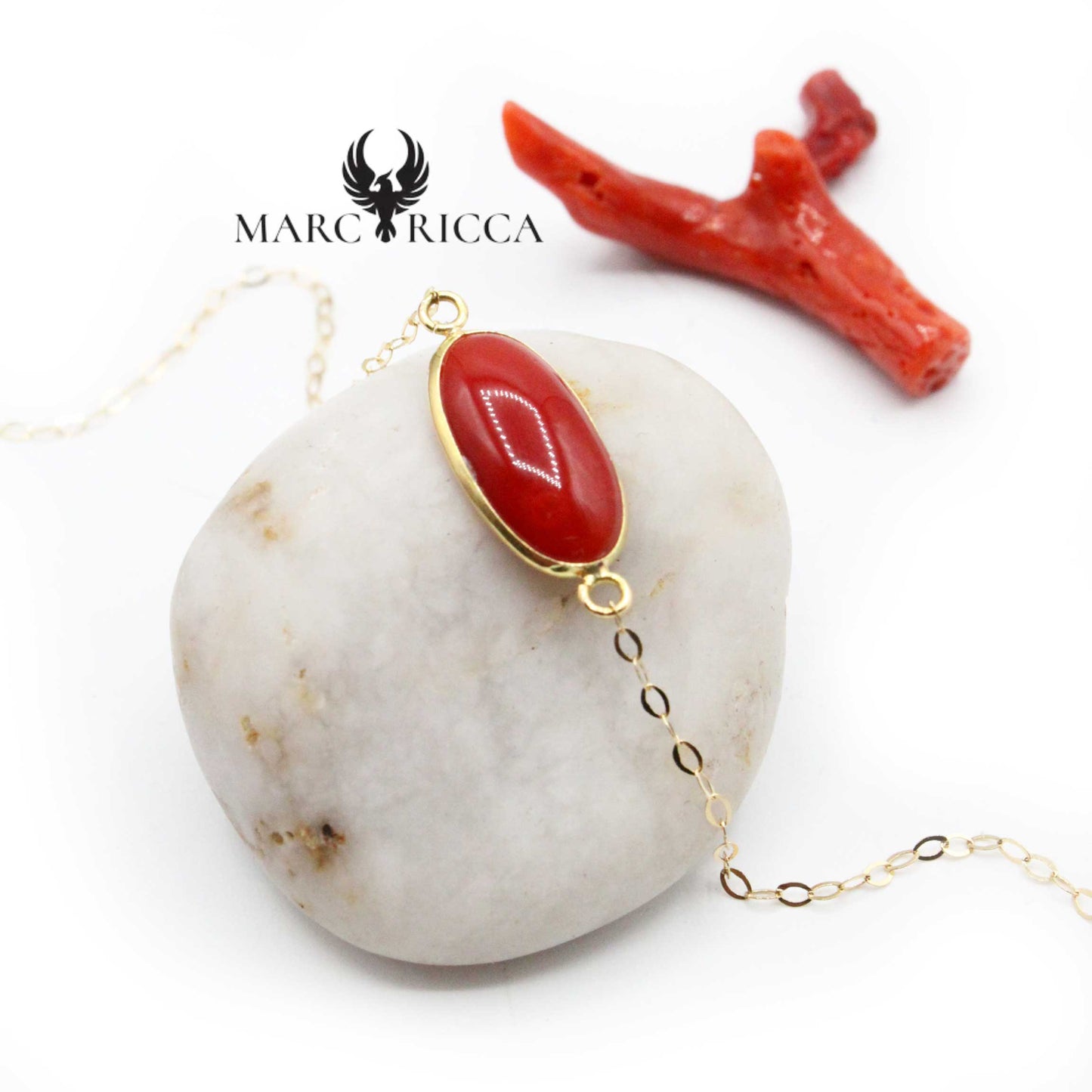 Bracelet Or Cabochon Corail Rouge