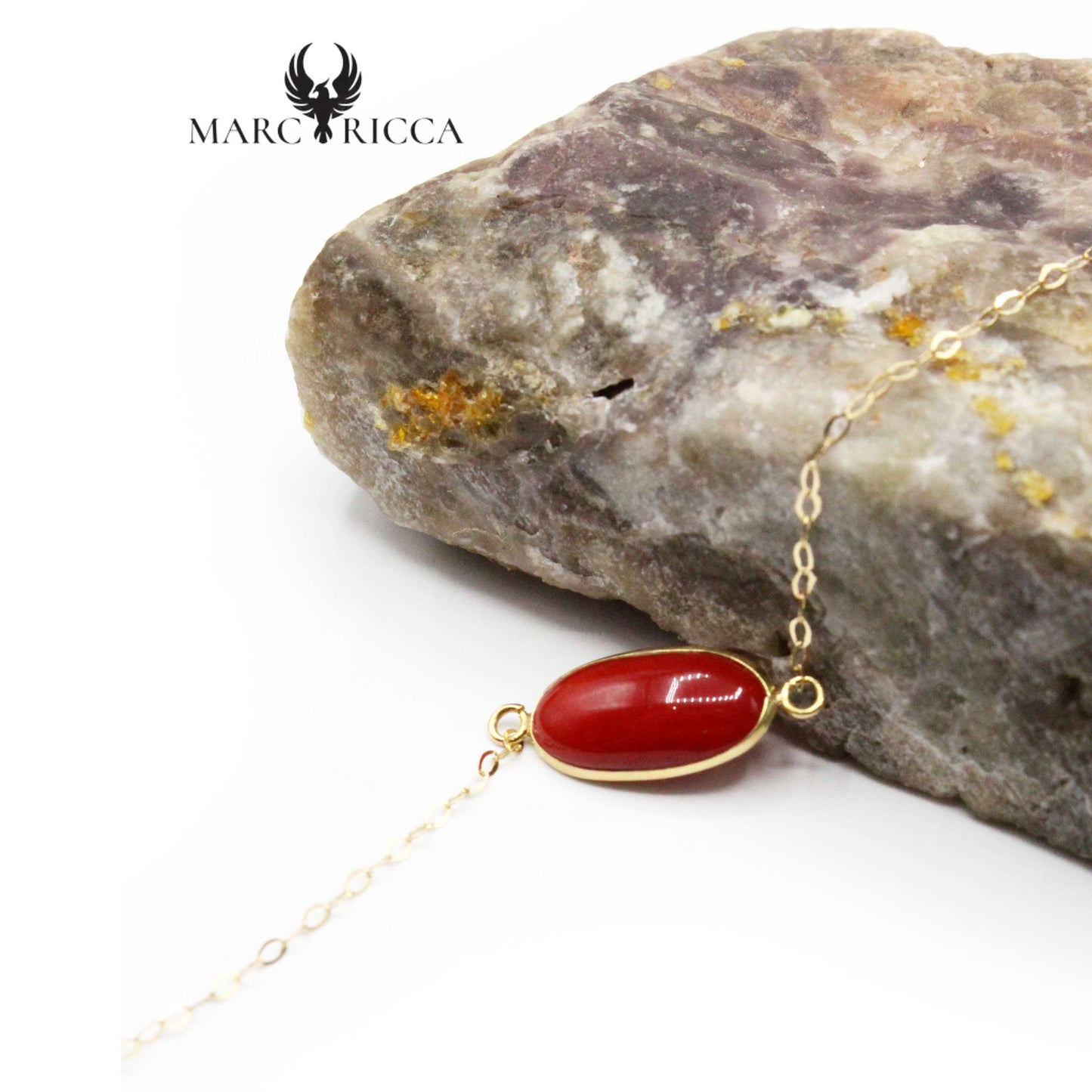 Bracelet Or Cabochon Corail Rouge