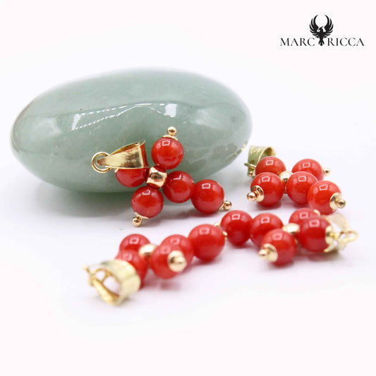 Pendentif Argent Croix & Perles de Corail