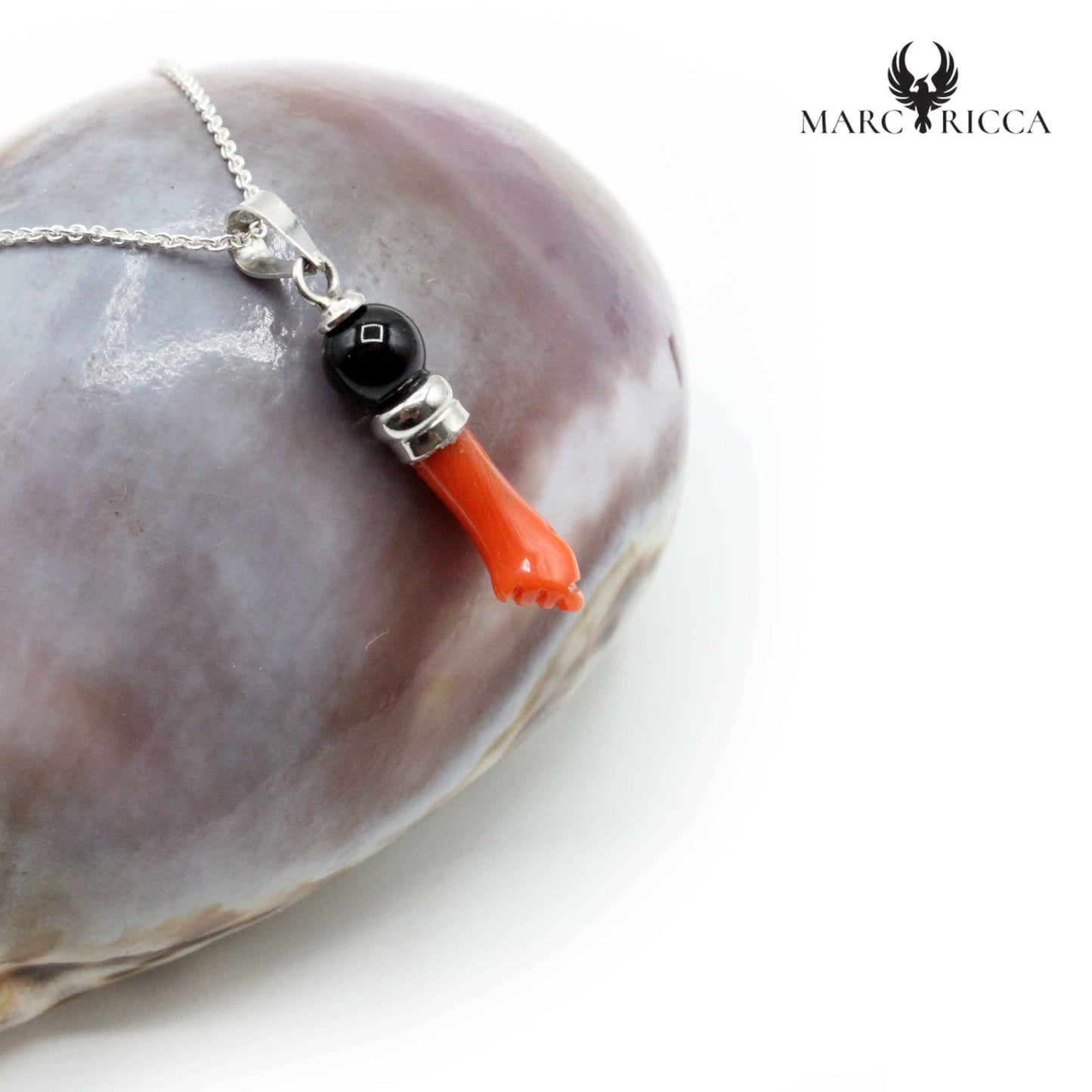 Pendentif Argent Main en Corail & Onyx