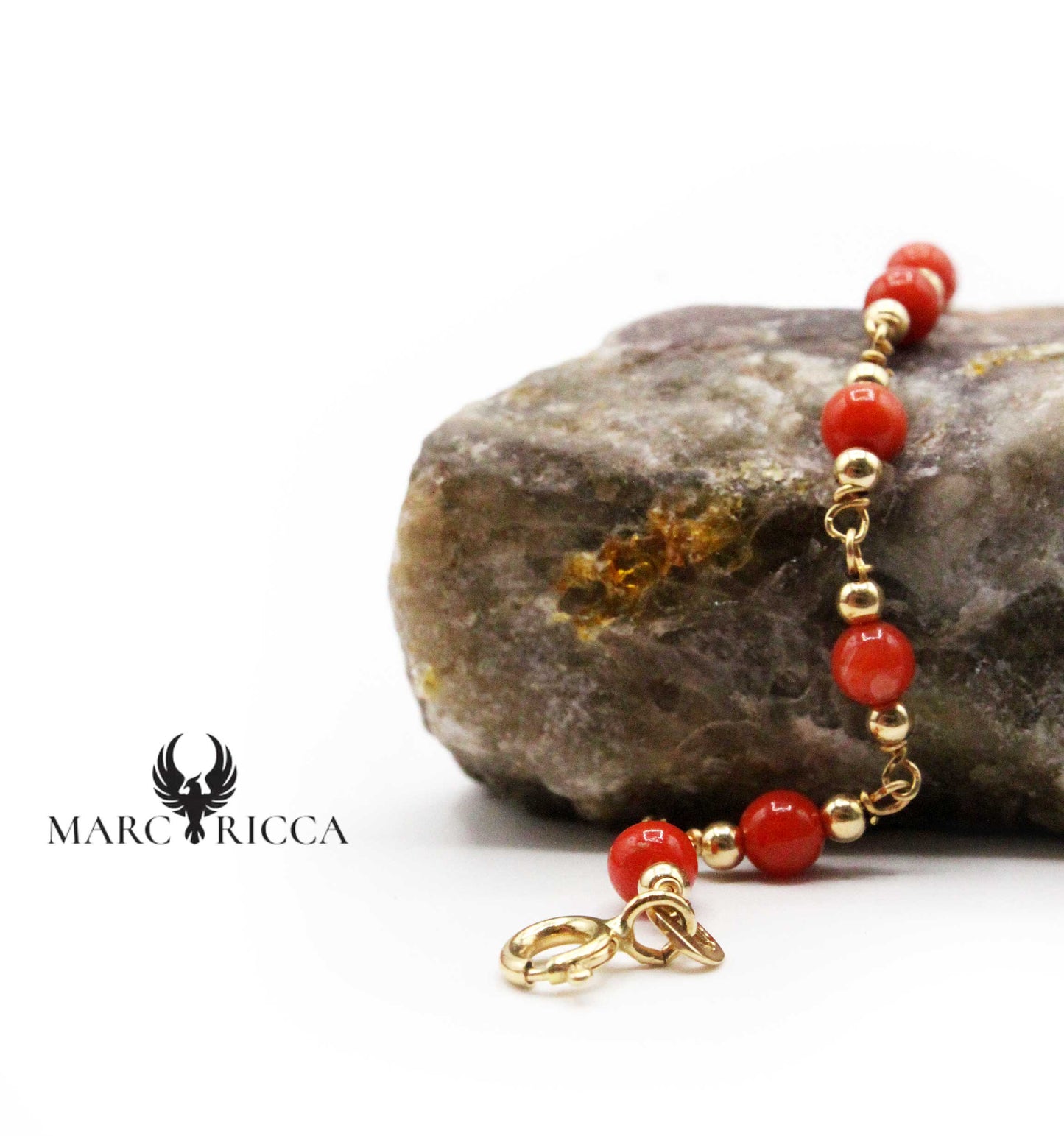 Bracelet Or Perles Corail Rouge
