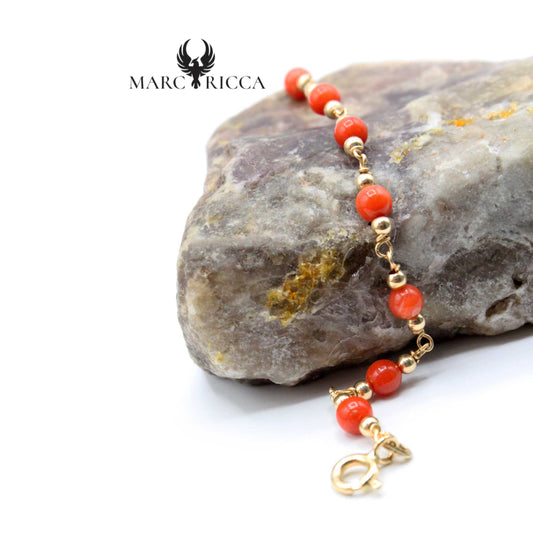 Bracelet Or Perles Corail Rouge