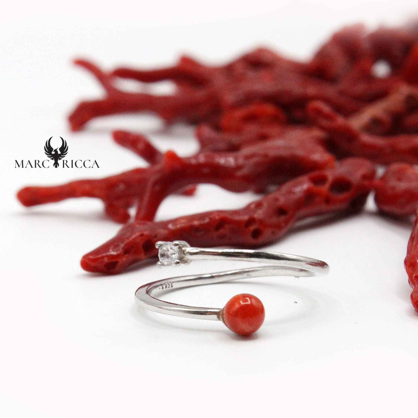 Bague Argent Corail Perle & Zirconium