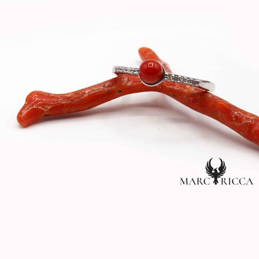 Bague Argent Corail & Zirconium