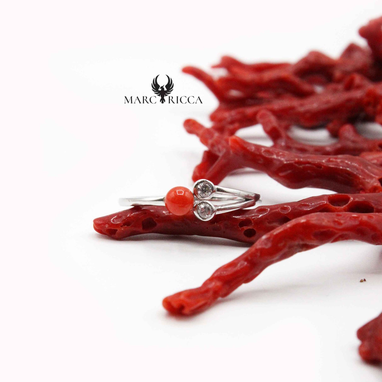 Bague Argent Corail Perle & Zirconium