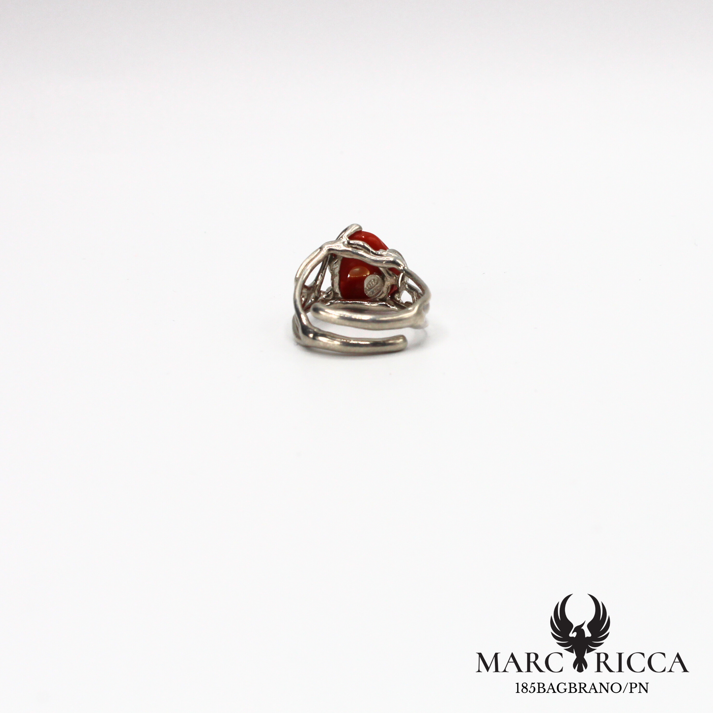 Bague en argent 925 avec anneau de corail et une perle