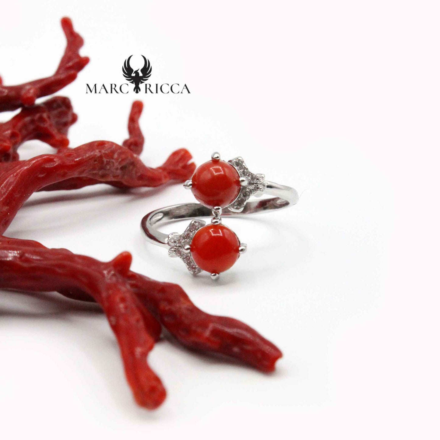 Bague Argent Corail Perle & Zirconium
