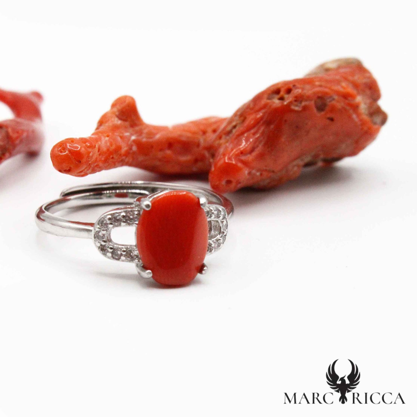 Bague Argent Corail Ovale & Zirconium