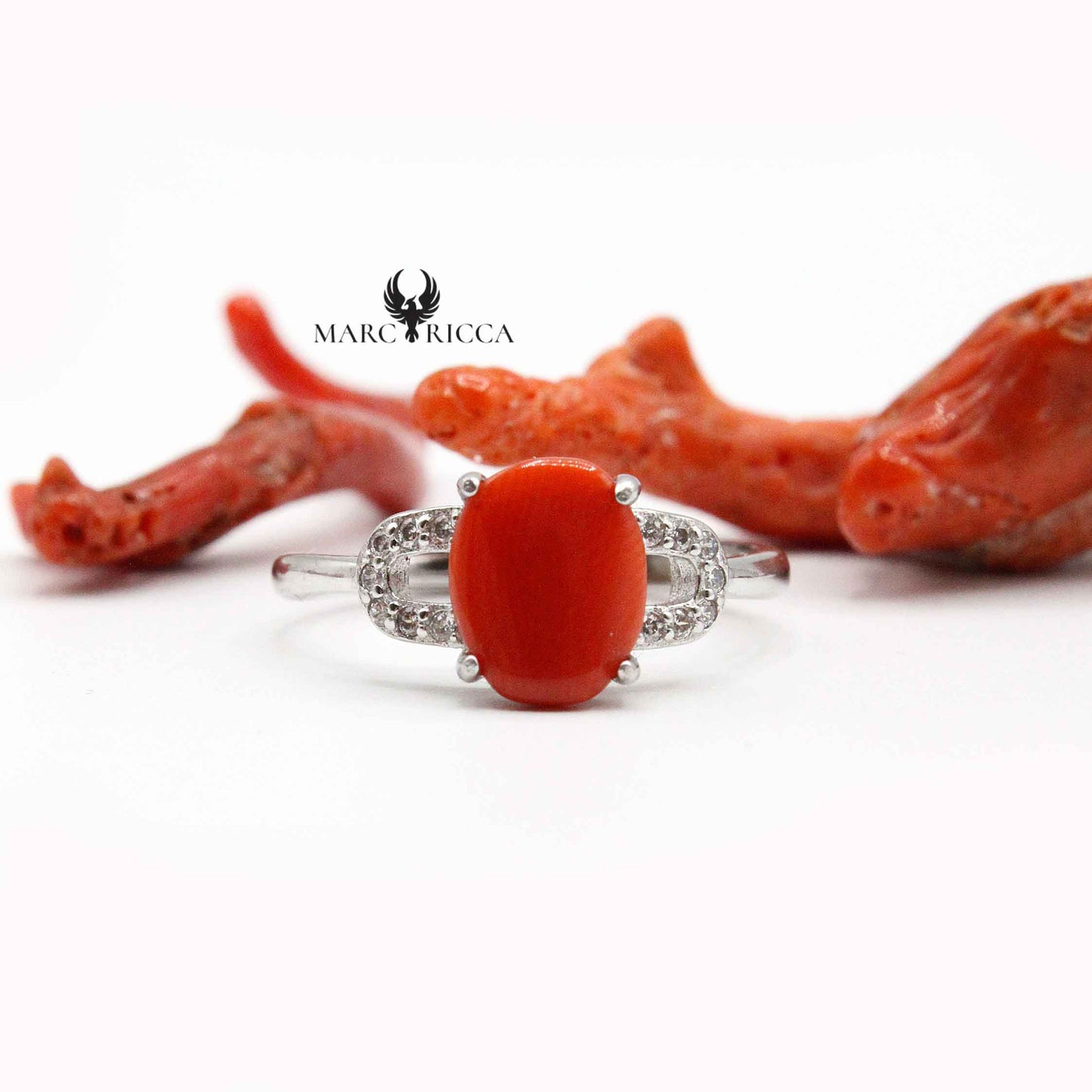 Bague Argent Corail Ovale & Zirconium