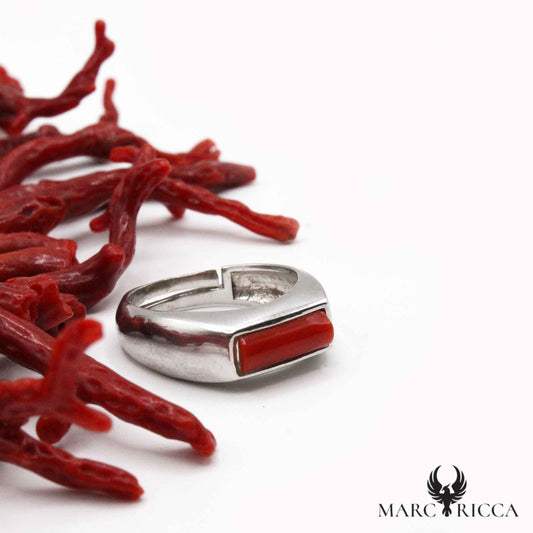 Bague Argent Corail Chevalière