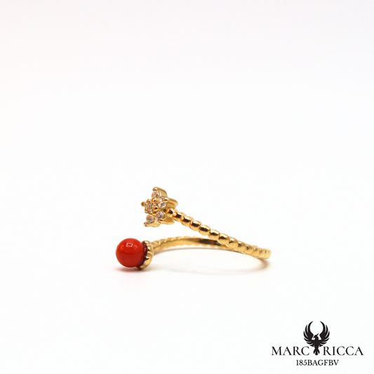 Bague argent ou vermeil avec corail fleur zirconium
