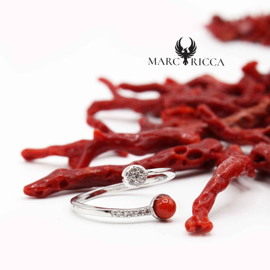 Bague Argent Corail Perle & Zirconium