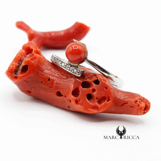 Bague Argent Corail Perle & Zirconium