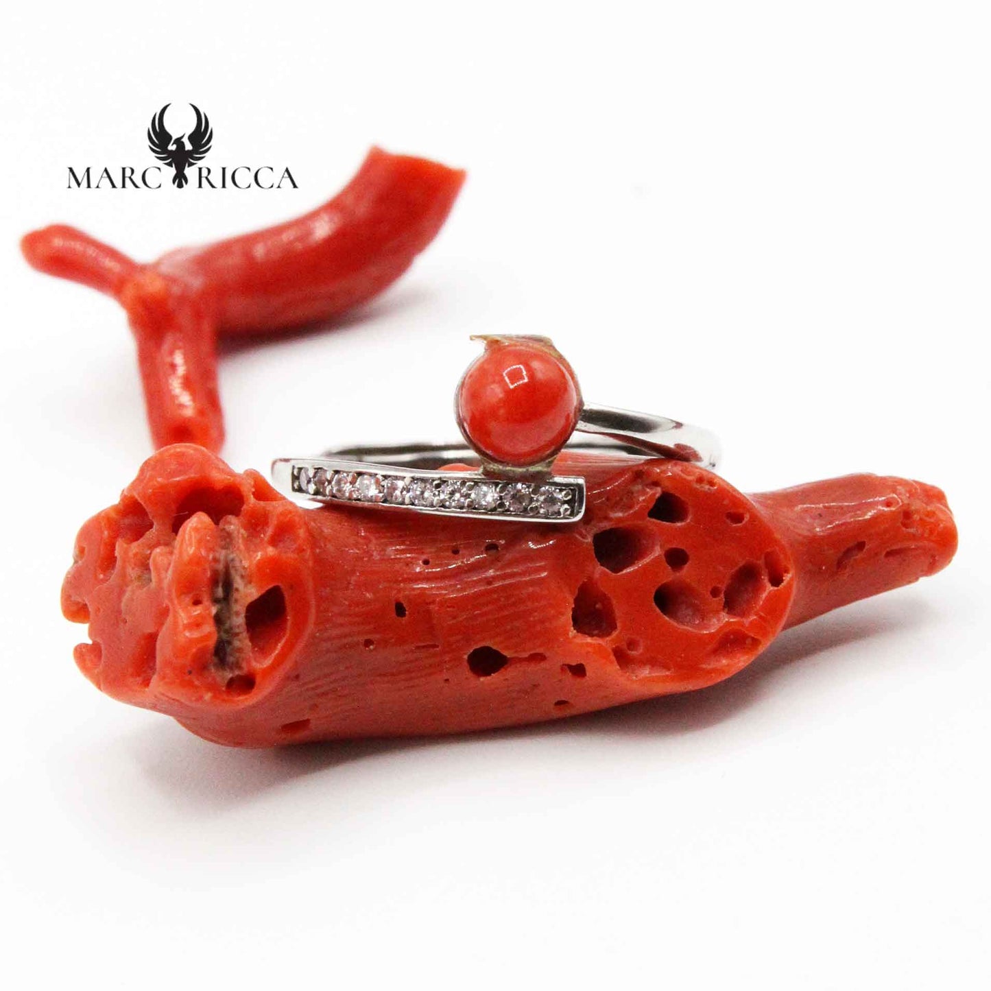 Bague Argent Corail Perle & Zirconium