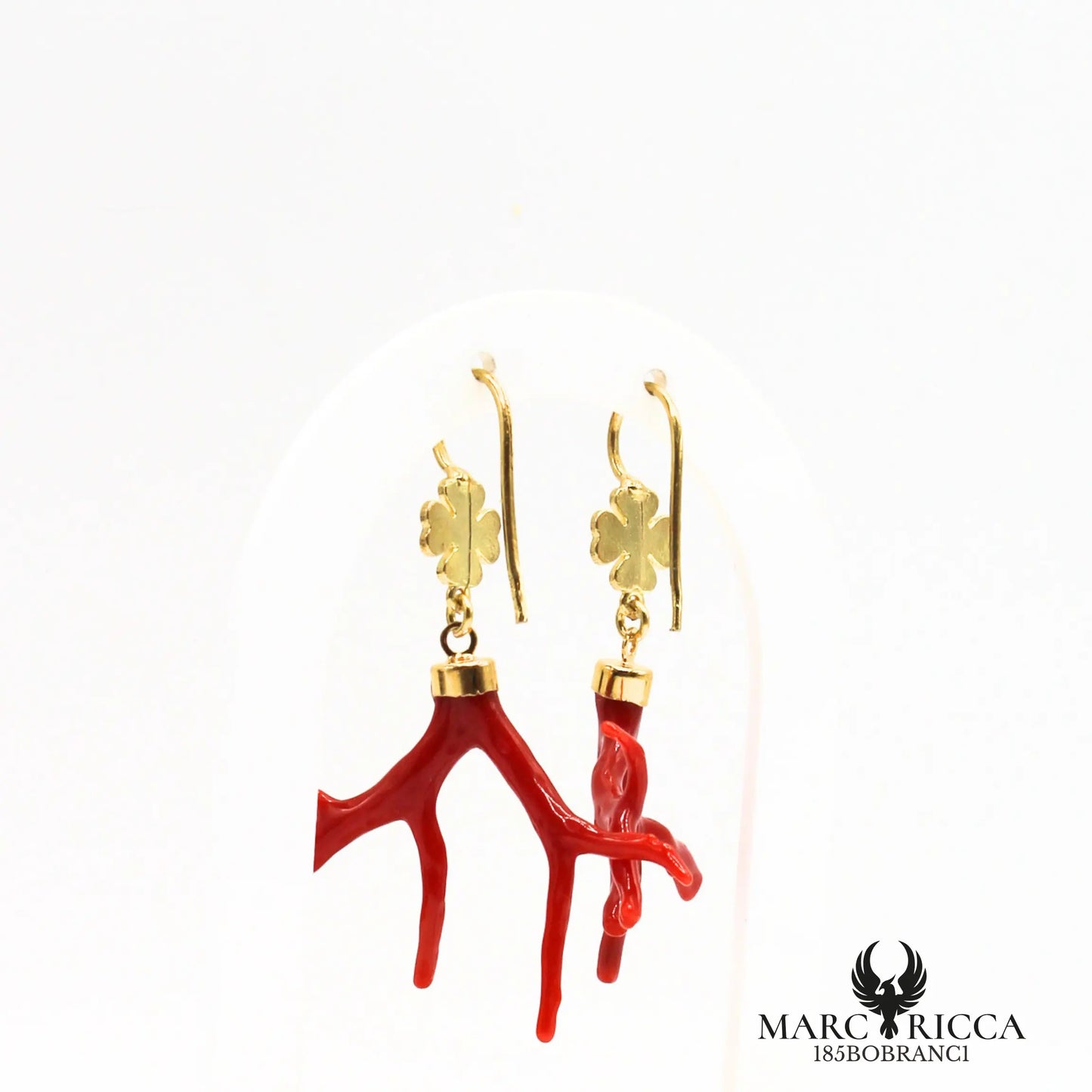Boucles d'oreilles pendantes branches de corail et trèfles