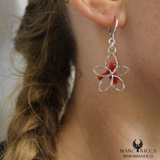 Boucles Argent Branche de Corail en forme de fleur