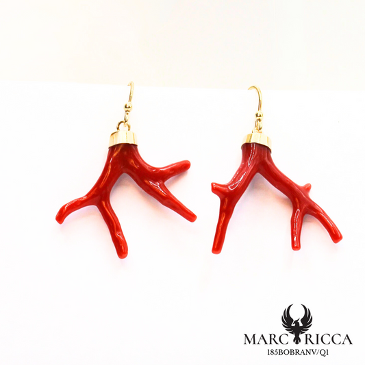 Boucle d'oreilles branches de corail crochet en vermeil
