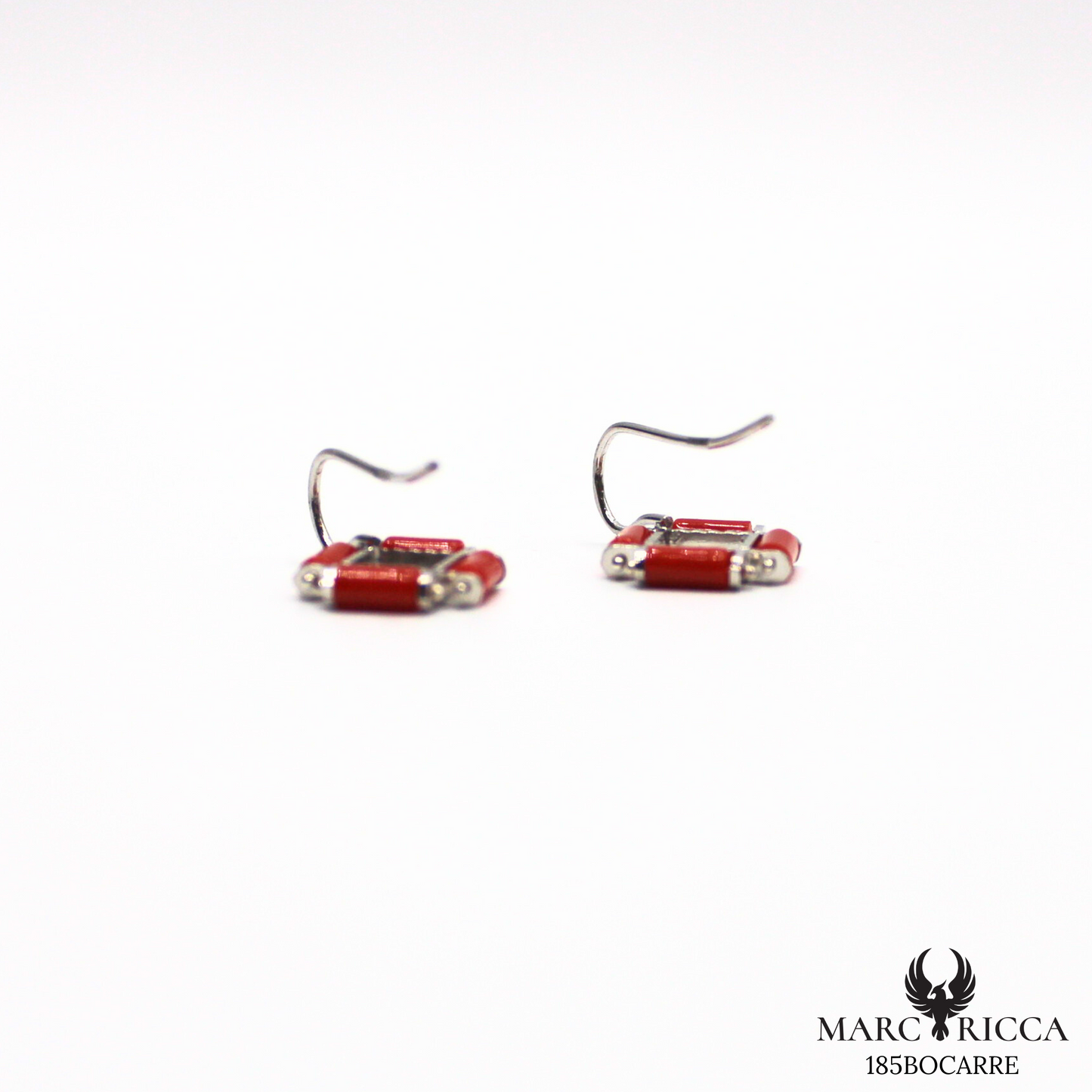 Boucles Argent Corail tube carré