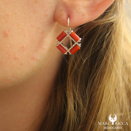Boucles Argent Corail tube carré