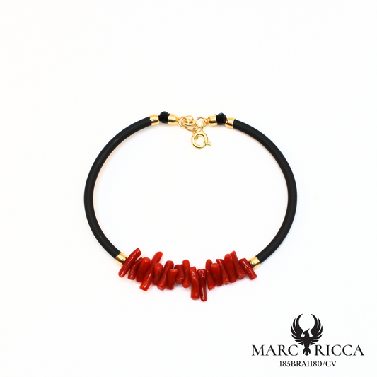 Bracelet jonc en corail cupolino et caoutchouc en vermeil
