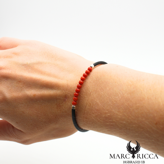 Bracelet jonc en caoutchouc avec perles de corail