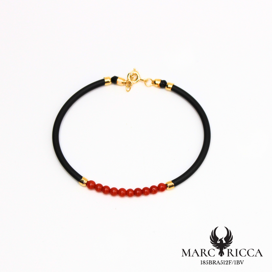 Bracelet jonc caoutchouc et perles de corail en vermeil