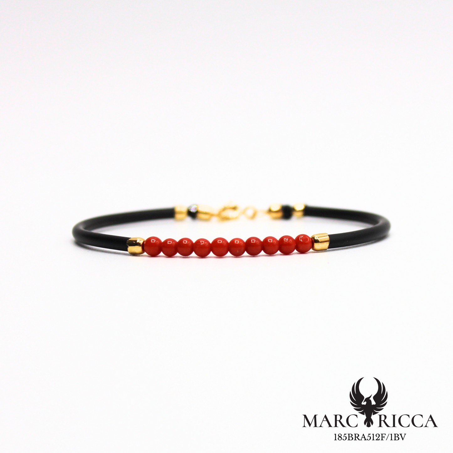 Bracelet jonc caoutchouc et perles de corail en vermeil