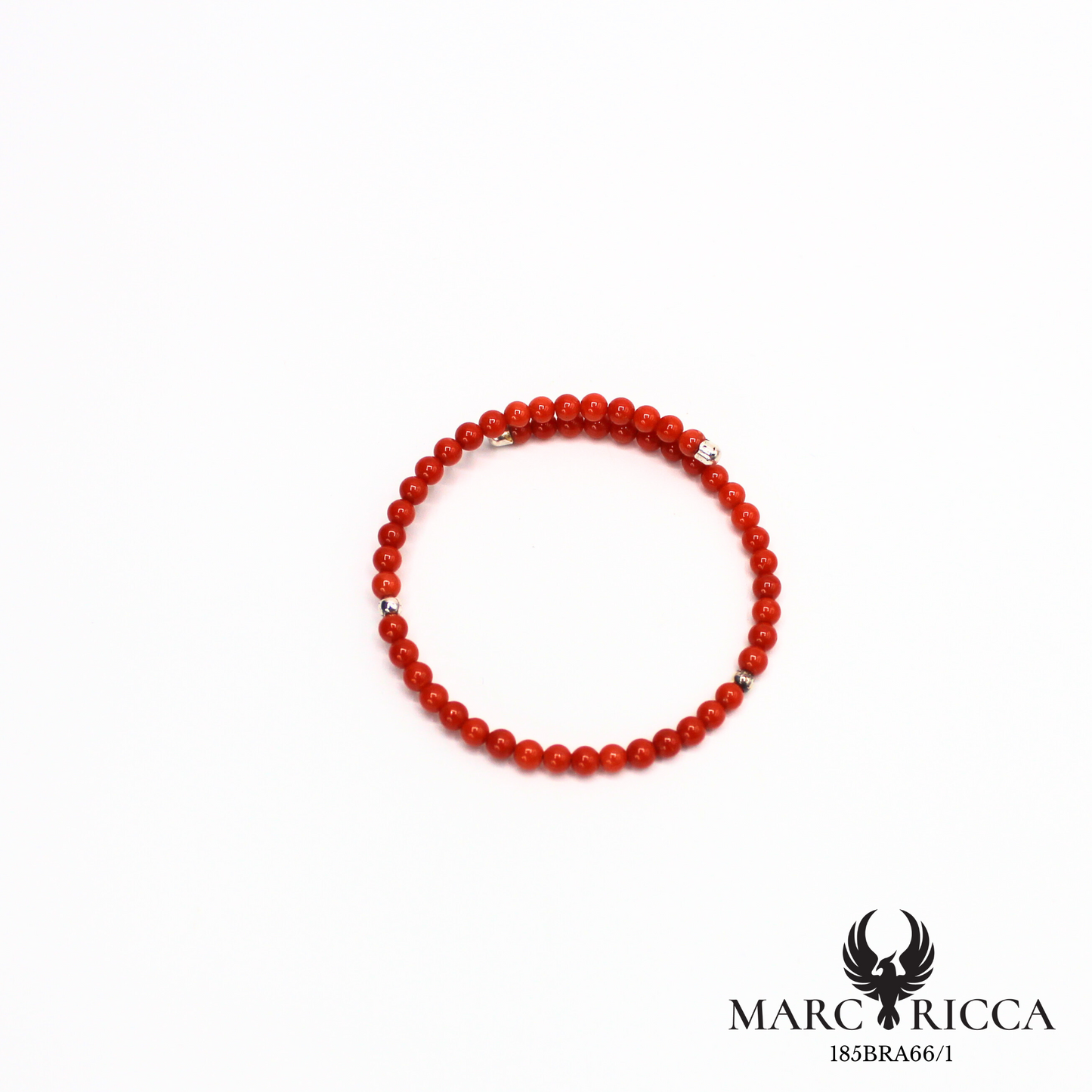 Bracelet jonc en perles de corail 3mm et argent