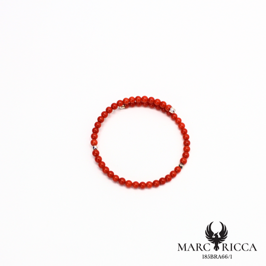 Bracelet jonc en perles de corail 3mm et argent