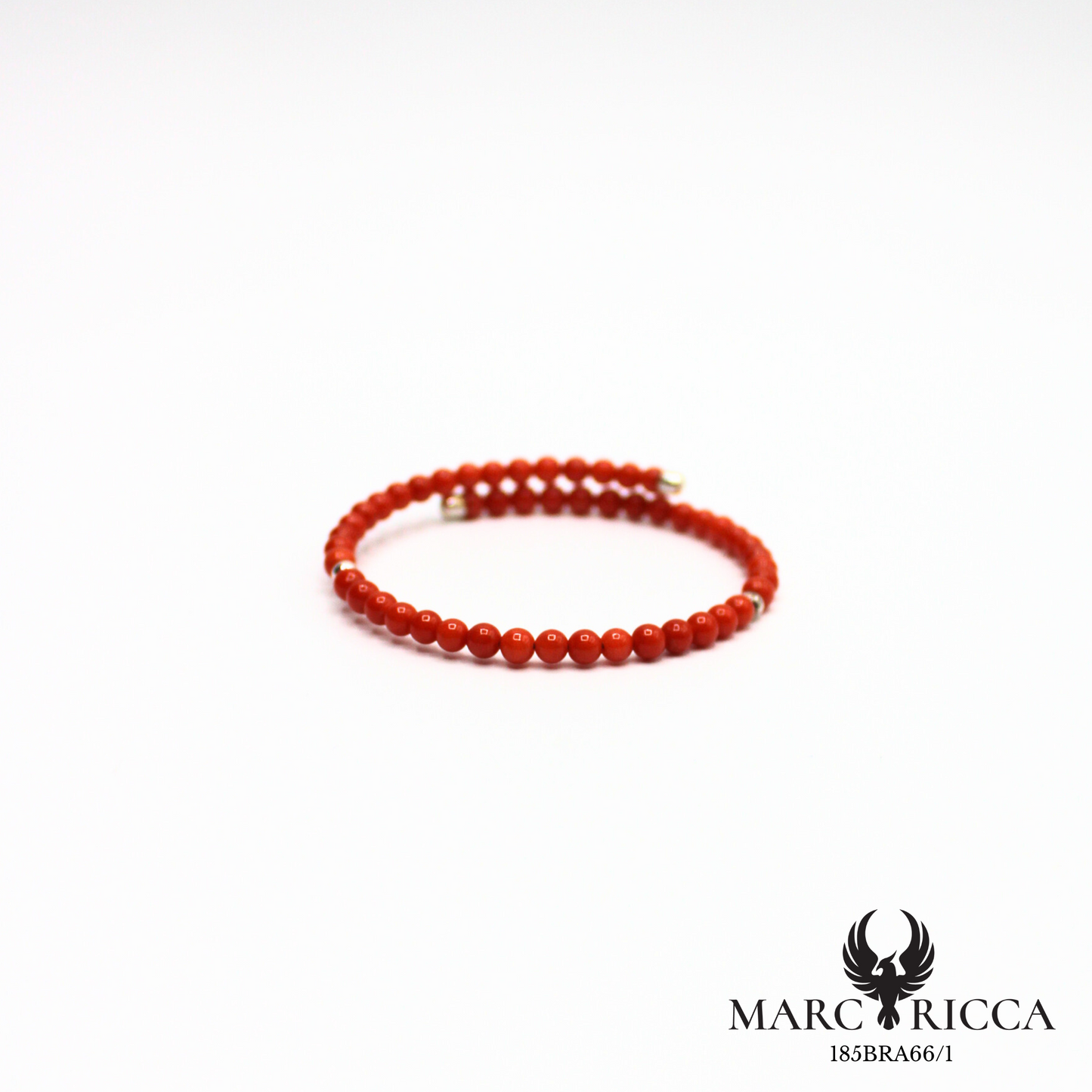 Bracelet jonc en perles de corail 3mm et argent