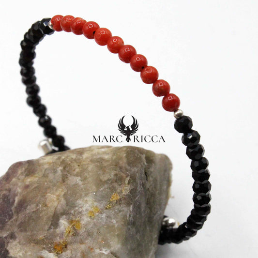 Bracelet Jonc Argent Cristal & Boules de Corail