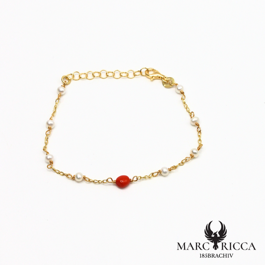 Bracelet en vermeil avec perles nacrées et corail