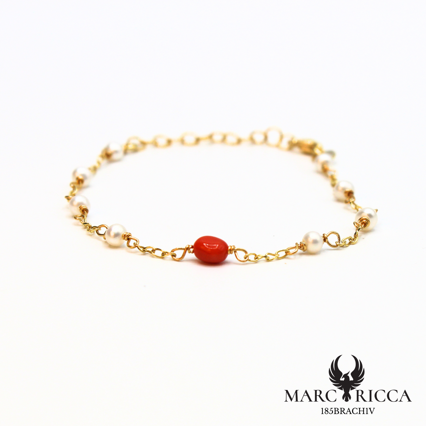 Bracelet en vermeil avec perles nacrées et corail