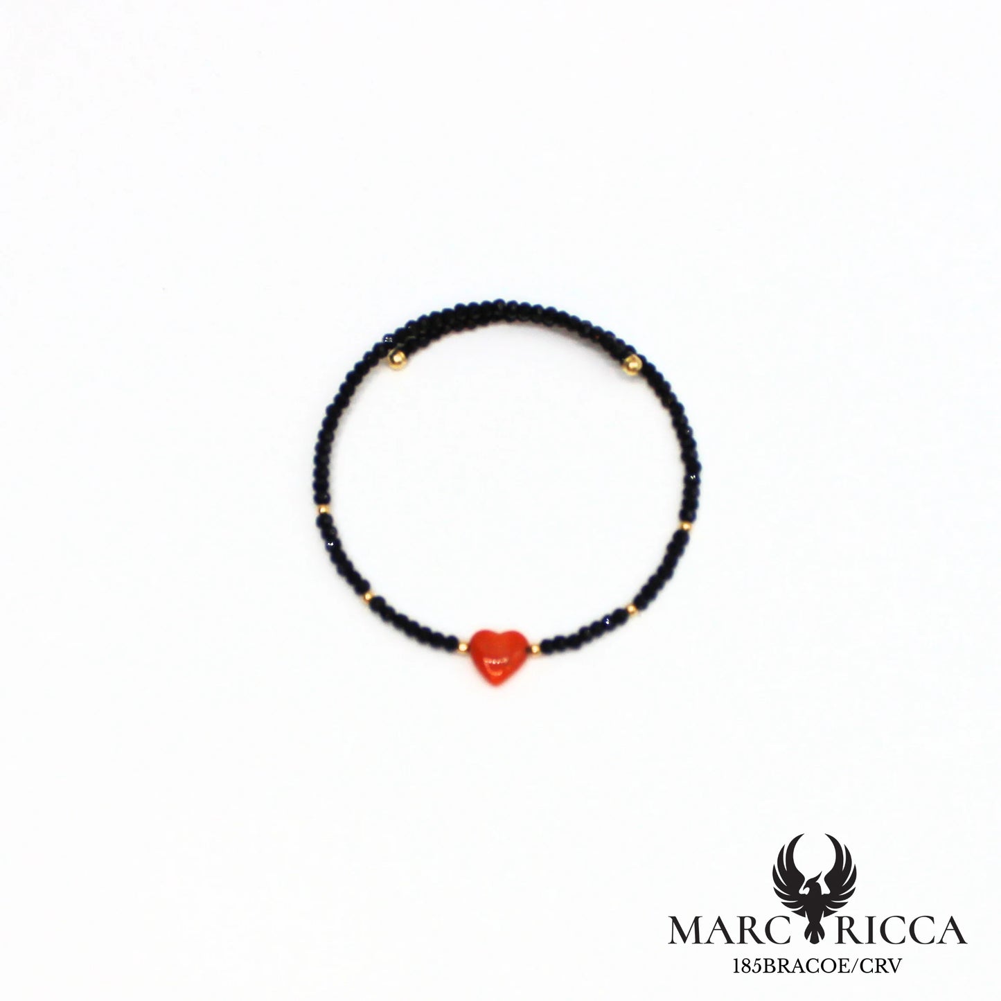 Bracelet jonc cristal noir et cœur en corail