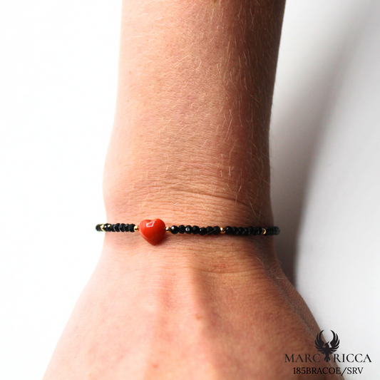 Bracelet Jonc vermeil cœur en corail et cristal noir