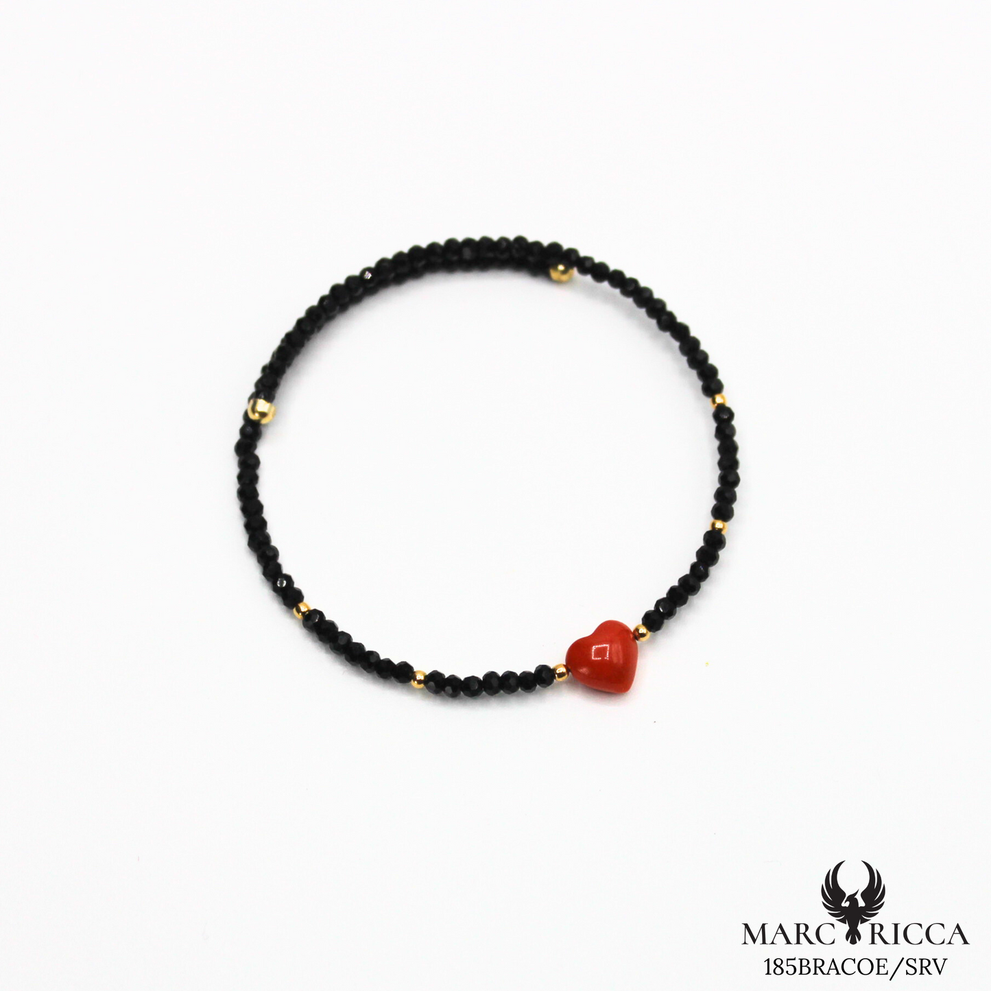 Bracelet Jonc vermeil cœur en corail et cristal noir
