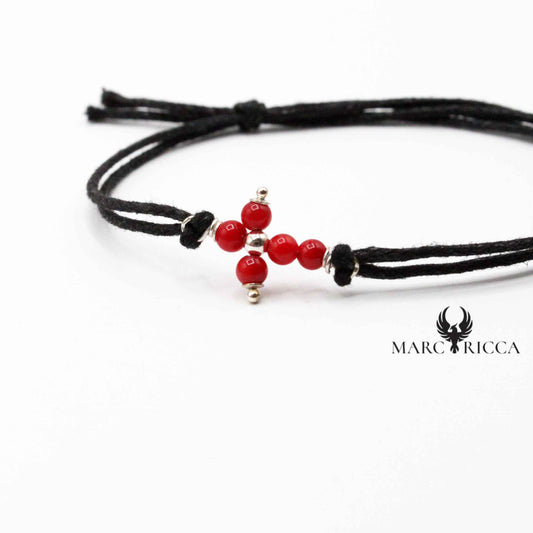Bracelet Argent Cordon Croix Corail