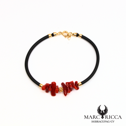Bracelet jonc en caoutchouc, corail et vermeil