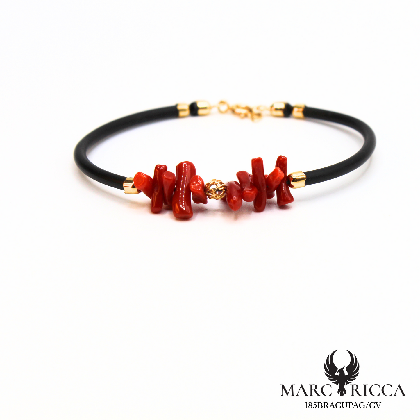 Bracelet jonc en caoutchouc, corail et vermeil