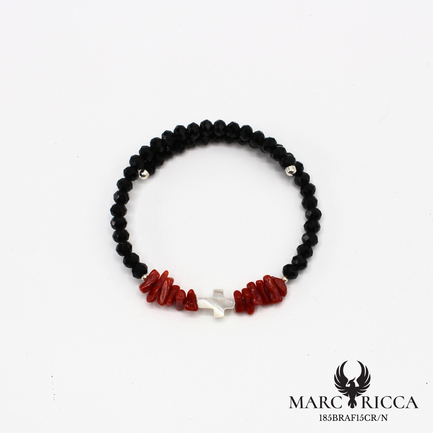 Bracelet jonc en cristal avec croix en nacre et corail