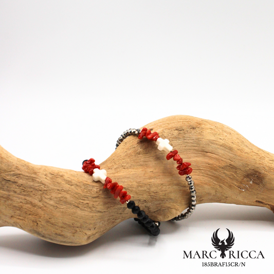 Bracelet jonc en cristal avec croix en nacre et corail