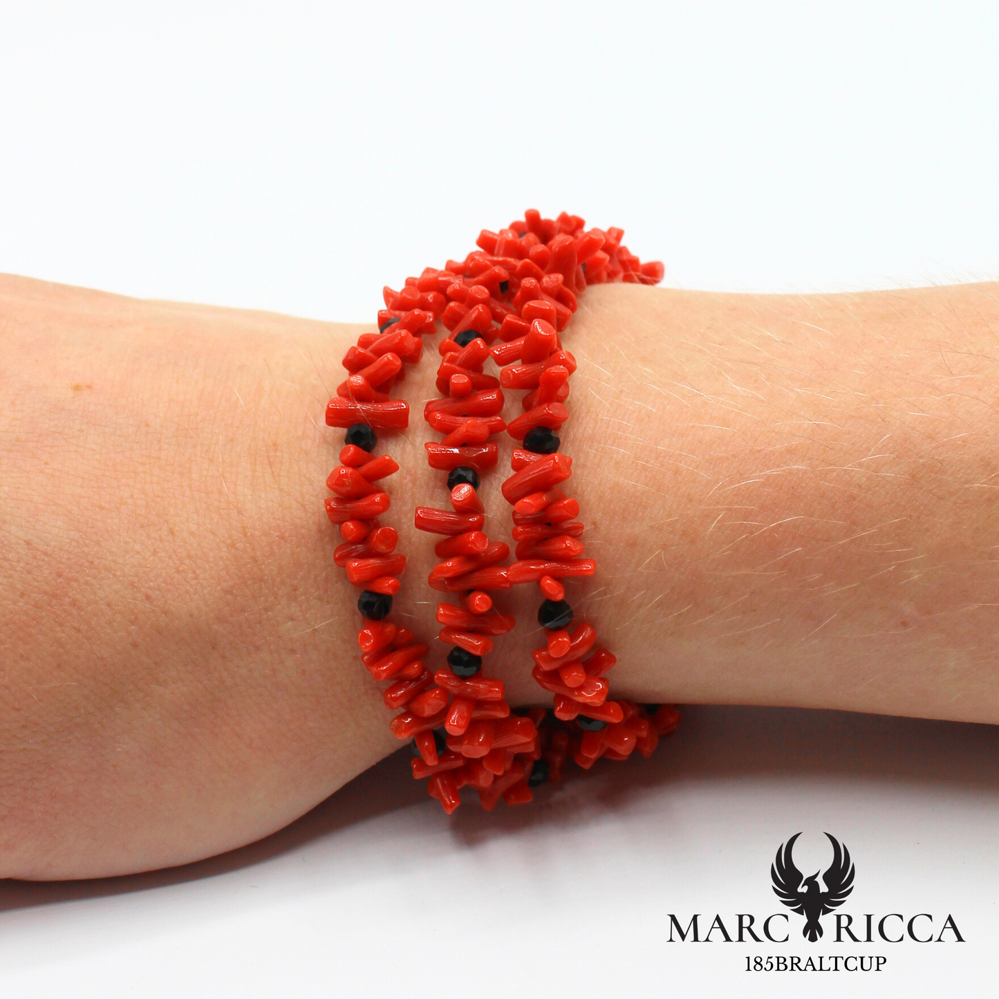 Bracelet 3 rangs corail cupolino, onyx et cristal
