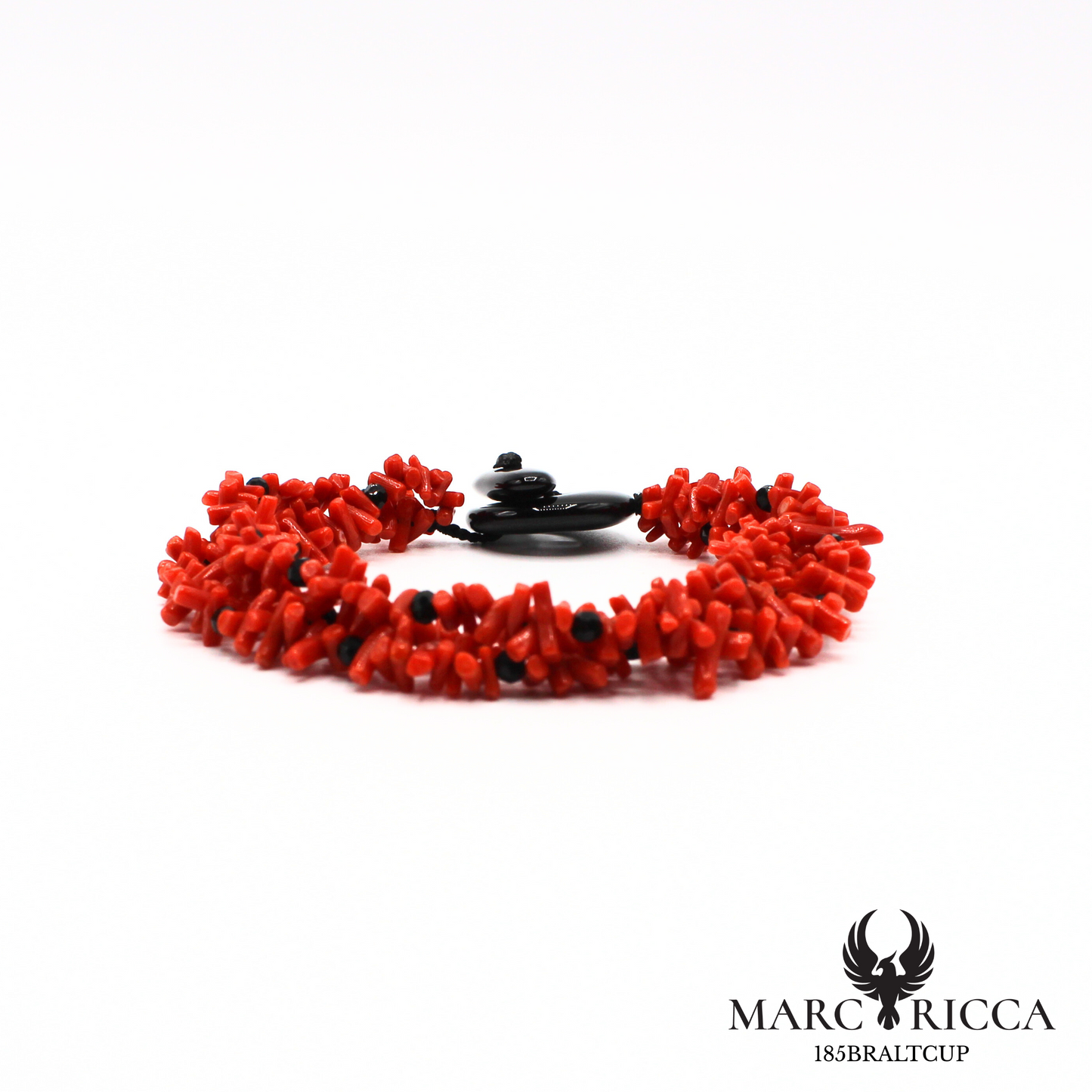 Bracelet 3 rangs corail cupolino, onyx et cristal