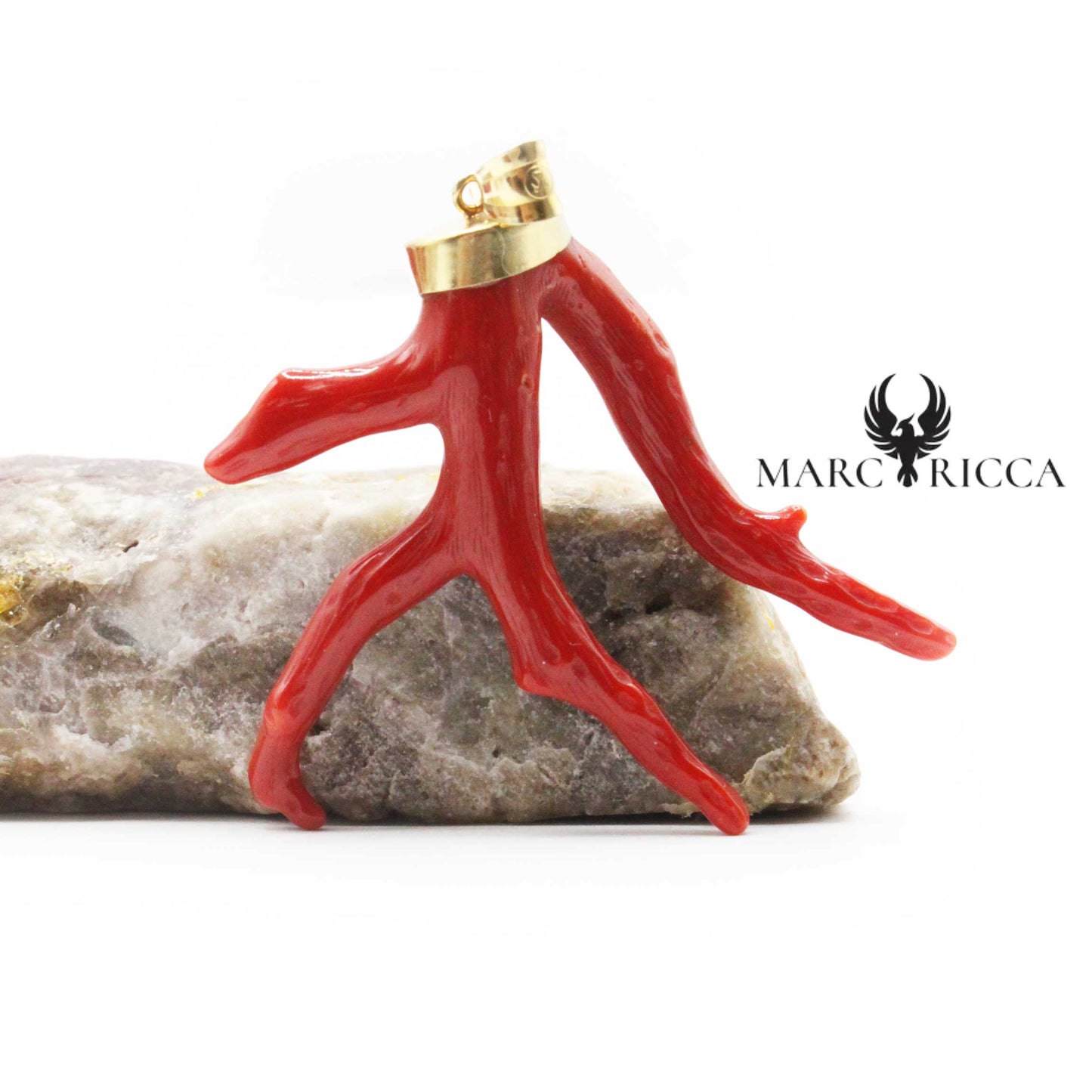 Pendentif Or Branche de Corail Rouge