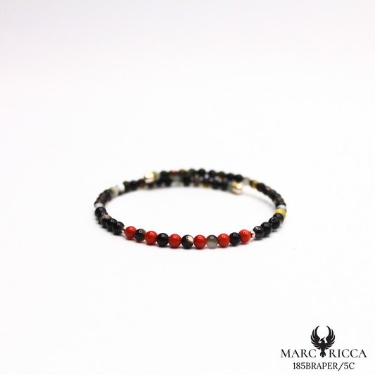 Bracelet Jonc Argent  Corail, Pierre de lune & Œil du Tigre