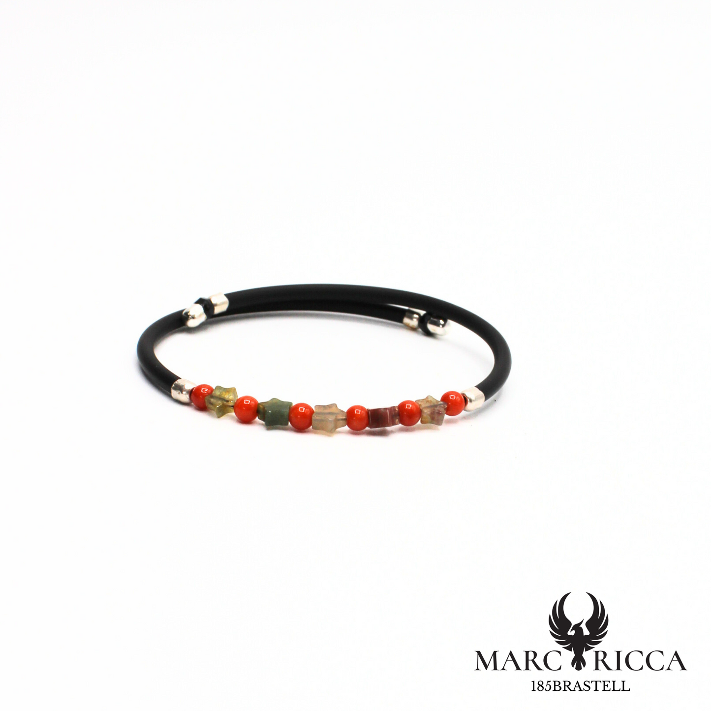 Bracelet jonc perles de corail et étoiles en nacre