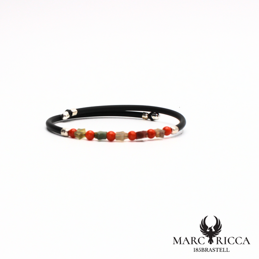 Bracelet jonc perles de corail et étoiles en nacre