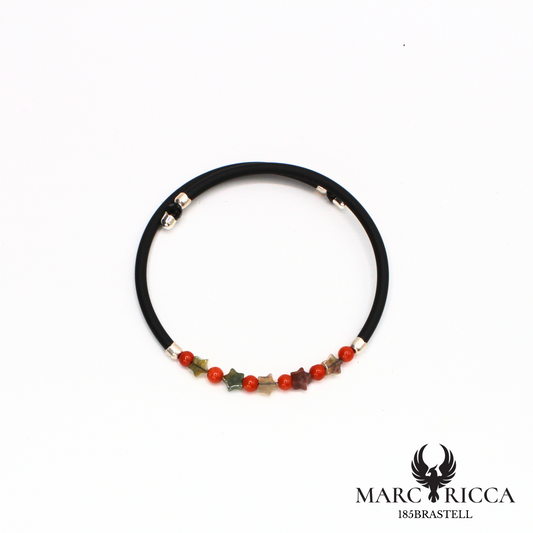 Bracelet jonc perles de corail et étoiles en nacre